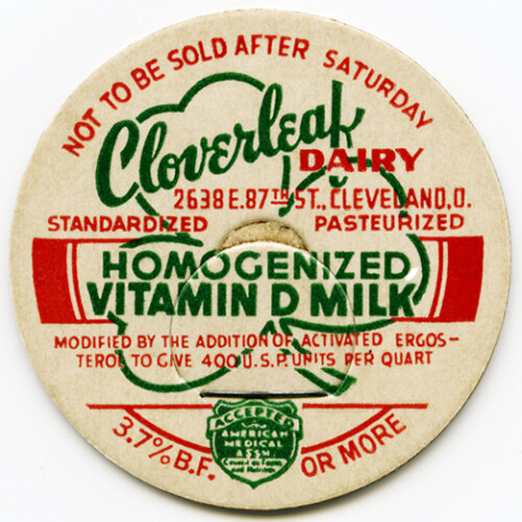 Image of vintage milk cap from Cloverleaf Dairy