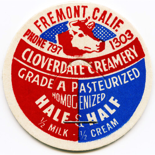 Image of vintage milk cap from Cloverdale Creamery in Fremont CA